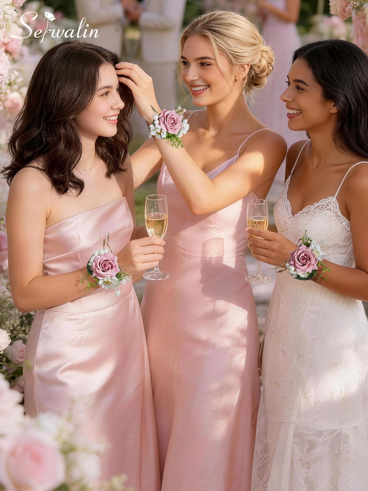 6 PCS Pink Rose Wrist Corsage for Wedding, Corsage for Prom Homecoming Party …