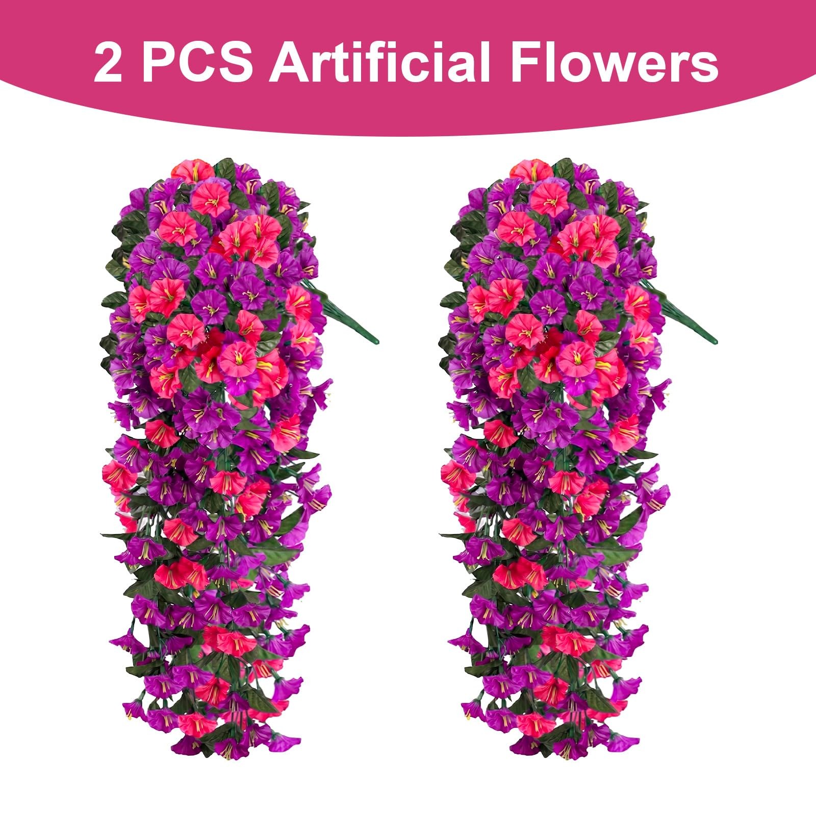 2Pcs 300 Blooms Artificial Hanging Flowers Plants for Outdoor, UV Resistant S…