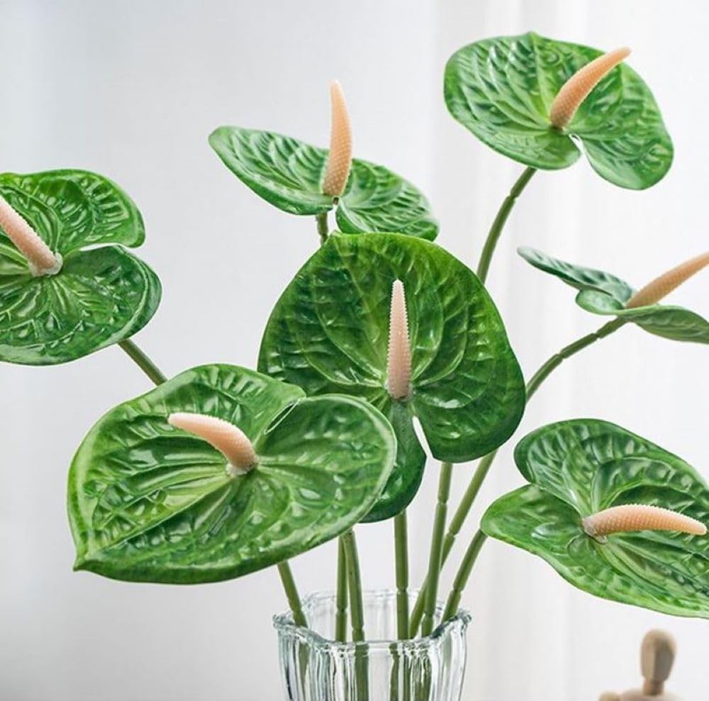 8 PCS 23-5/8 Inch Artificial Anthurium Flowers Green Real Touch Fake Floral