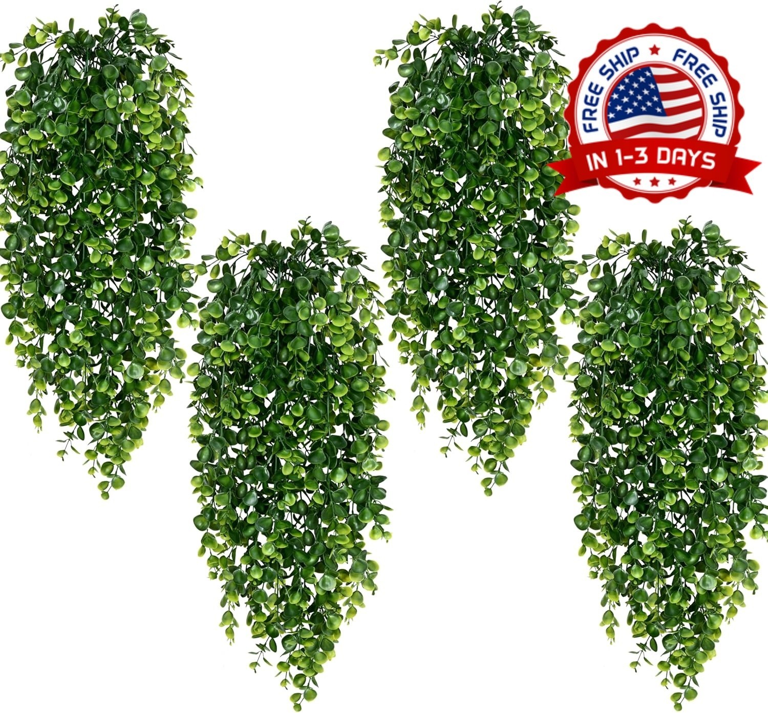 4 plantas colgantes falsas de 30″ hojas de eucalipto resistentes a los rayos UV