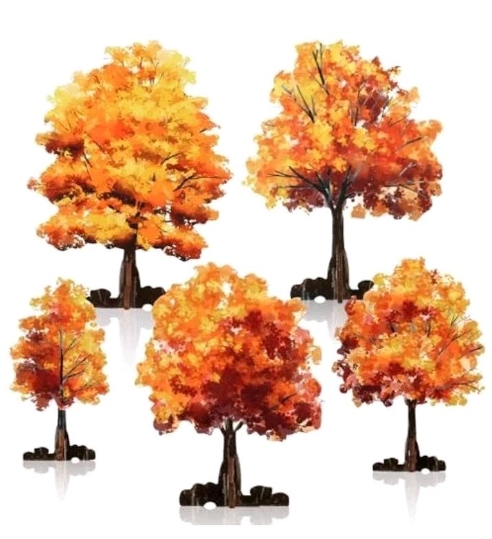 5 Pieces Mini Fall Maple Trees 2D 5 Size Autumn Artificial Miniature Trees Flat