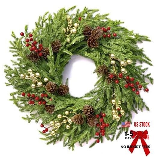26″ Norfolk Pine Wreath, Large Greenery Wreath for Front Door, Green Year