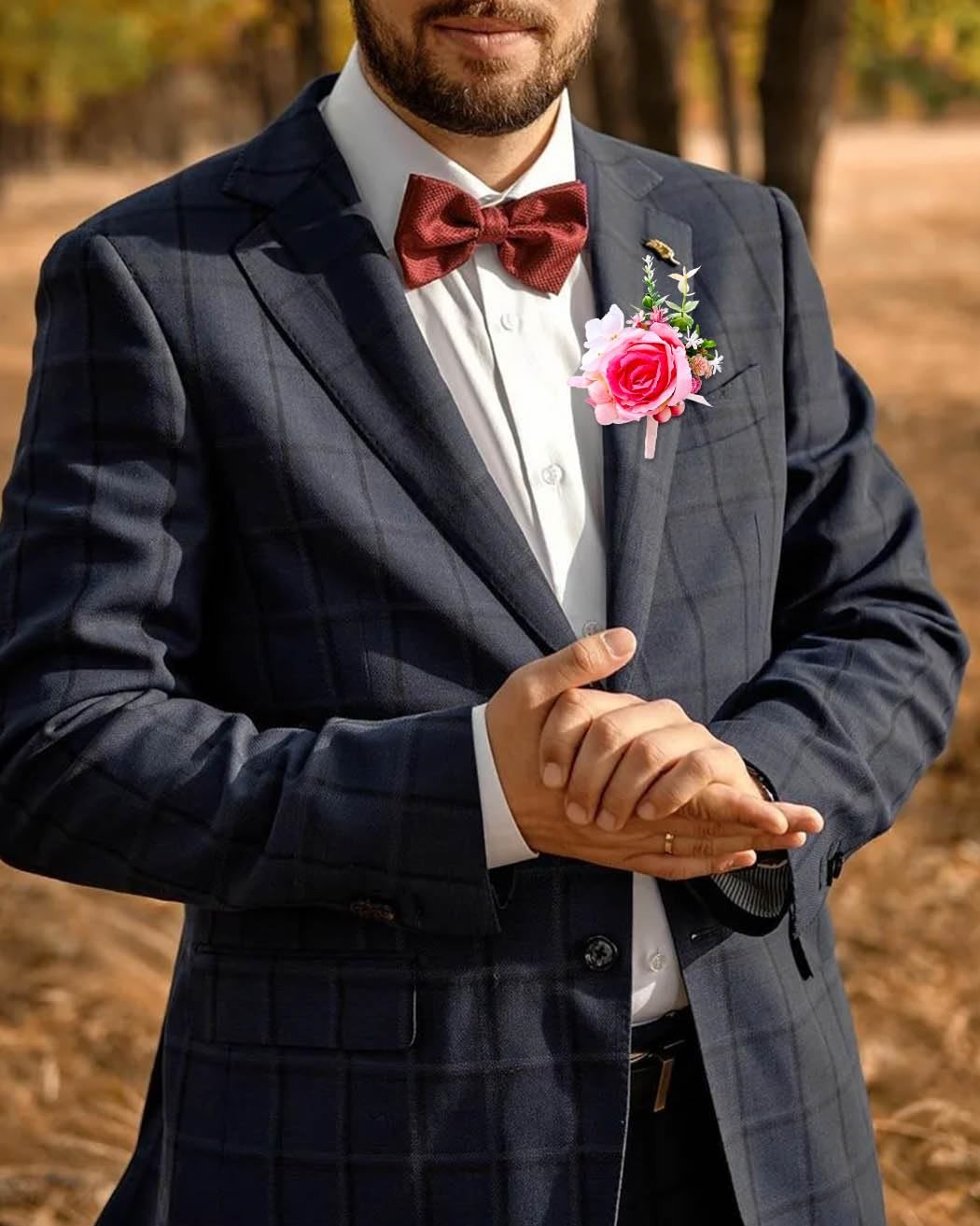 Artificial Rose Flower Corsage Boutonniere Wedding Groom Groomsmen Decor