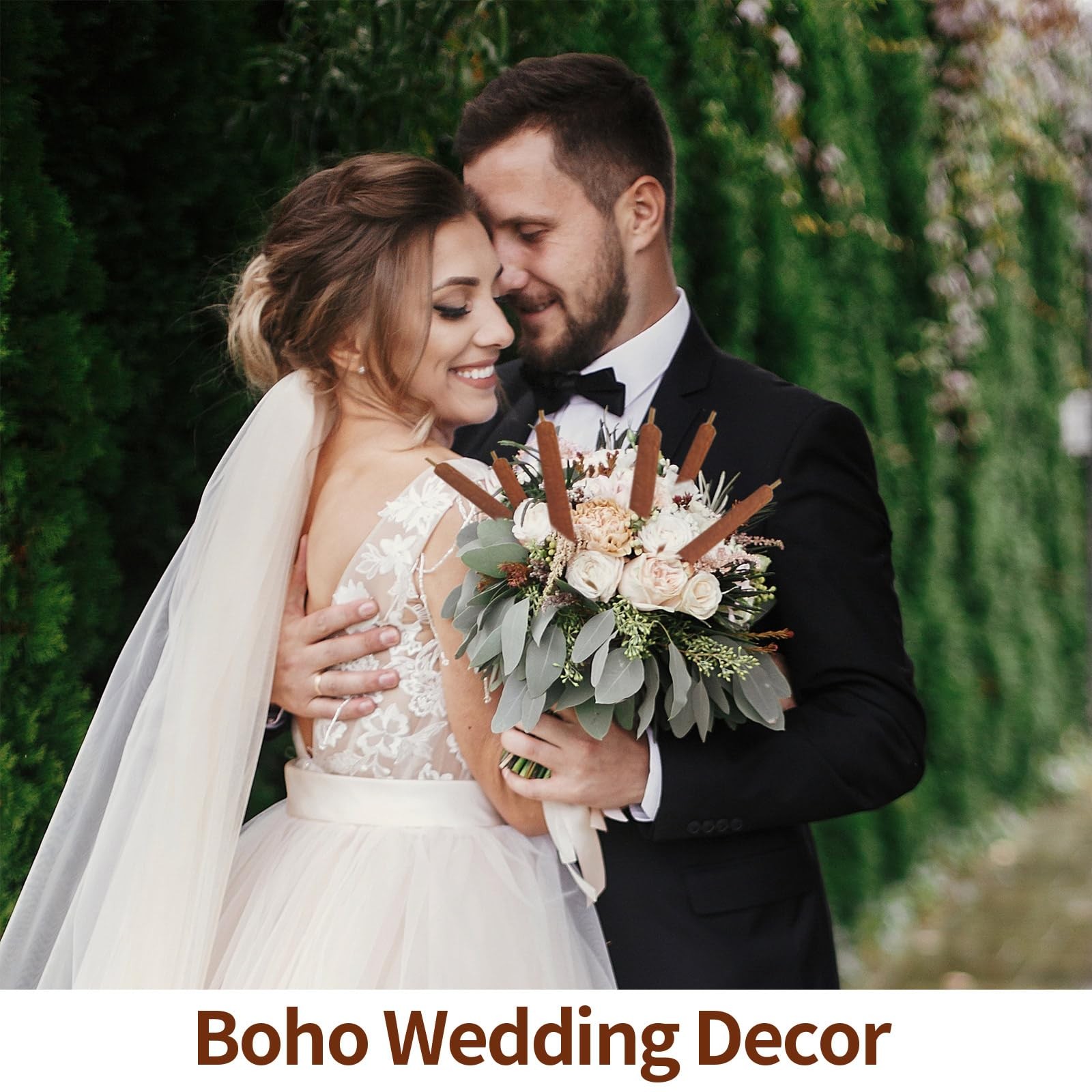 30 PCS Natural Dried Cattail Flowers 17 Inch Brown Rustic Floral Wedding DIY