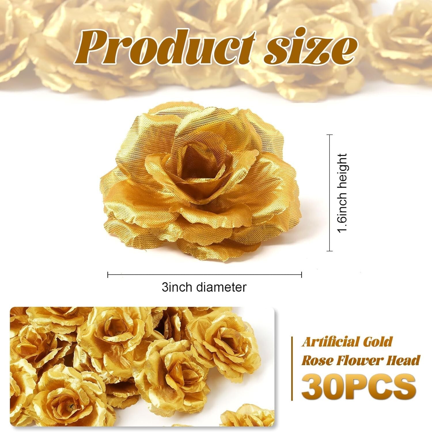 50 Pack Gold Roses Artificial Flowers Bulk 3 Inch Silk Gold Faux Flowers New