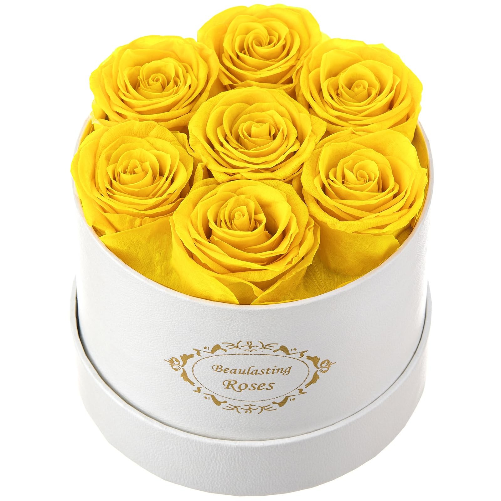 Yellow Preserved Roses in a White Box Long-Lasting Forever Flowers for Her