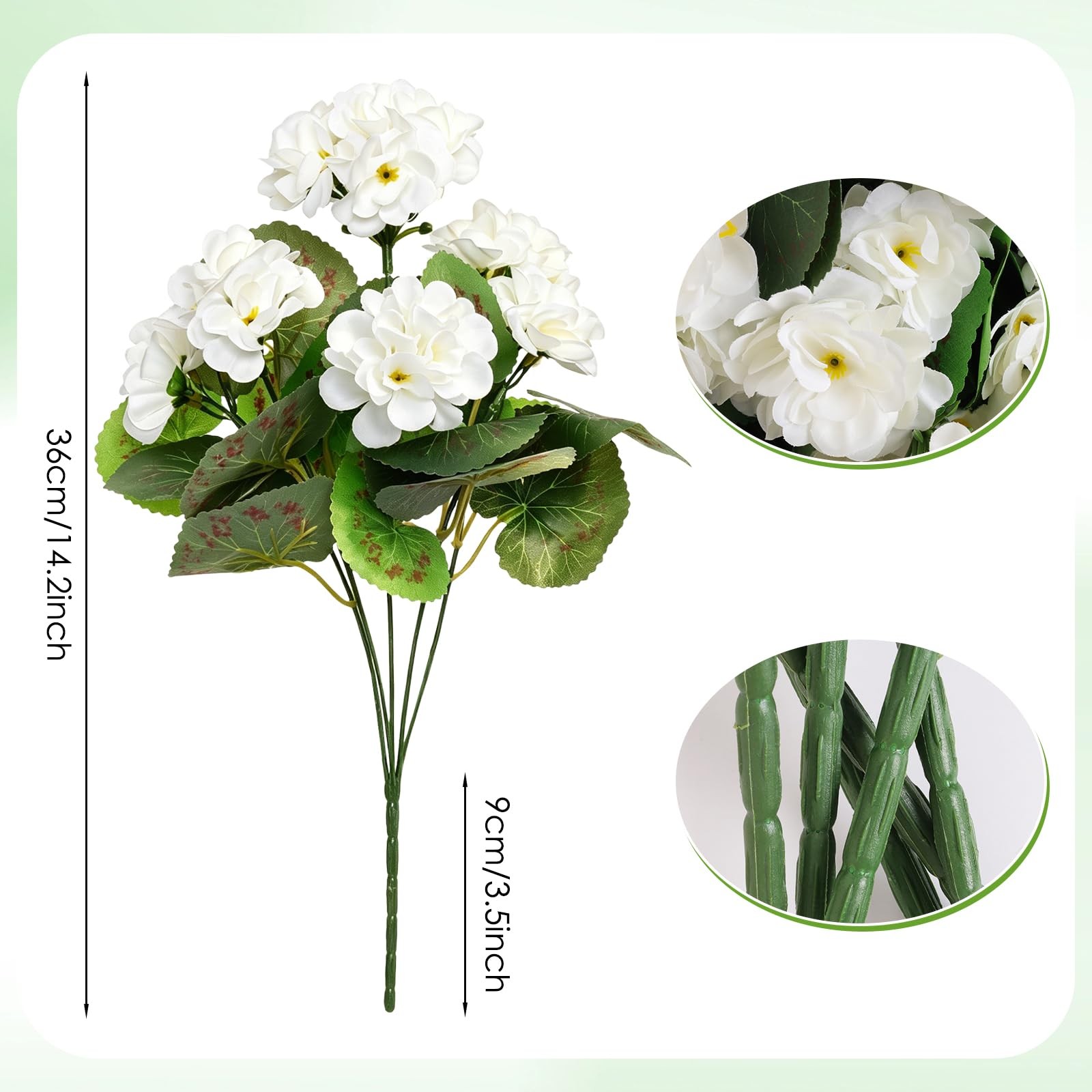 6 Bundles Artificial Geranium White Fake Flowers Simulation Plant Man Made Ge…