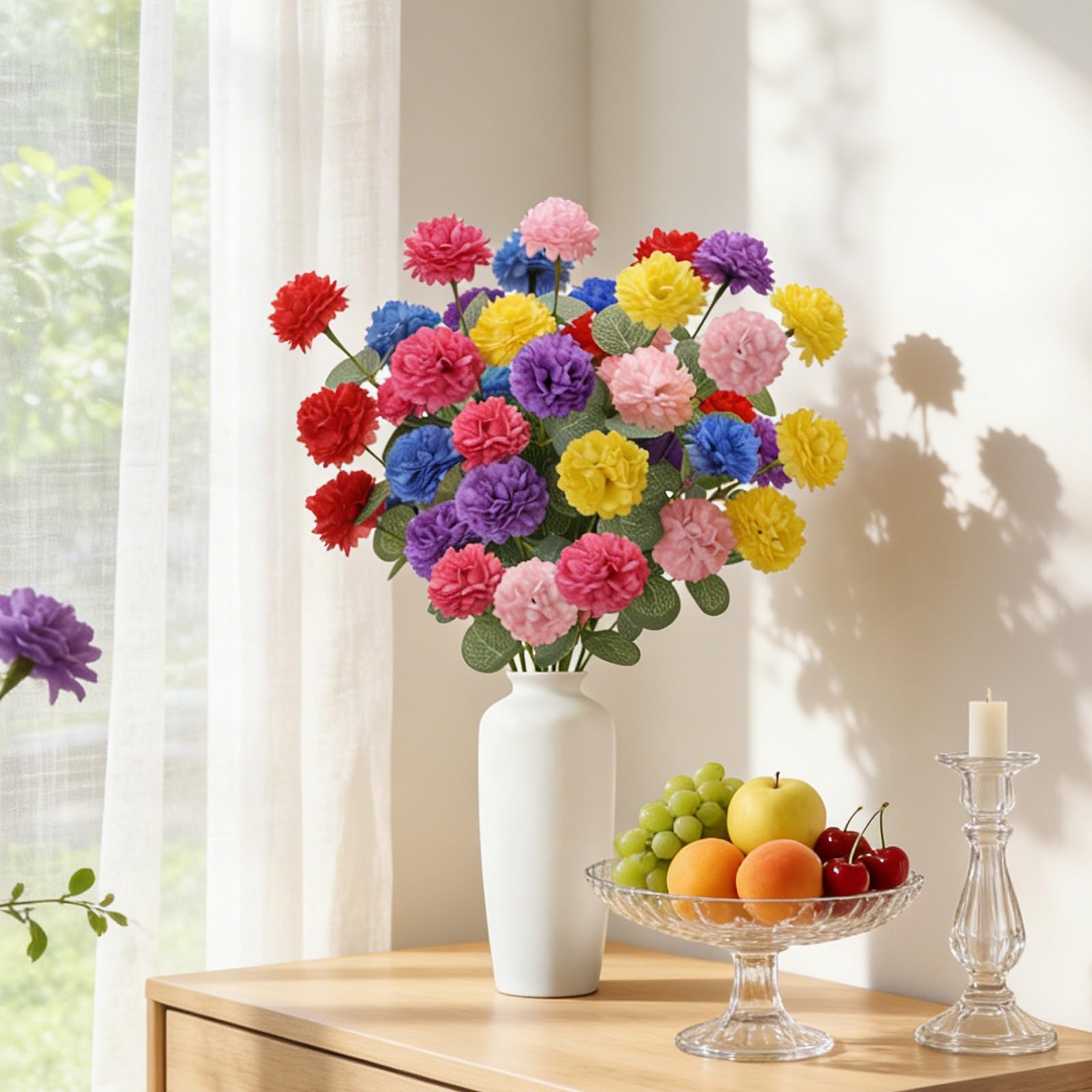 Artificial Spring Flowers with Green Eucalyptus Leaves 12 Pack Colorful Flora…