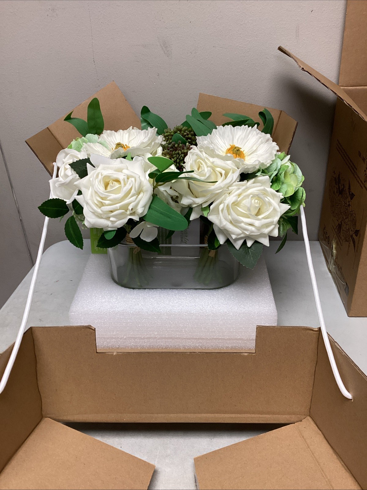 Nearly Natural Faux 10” Mixed Rose & Hydrangea Arrangement,Artificial Flowers