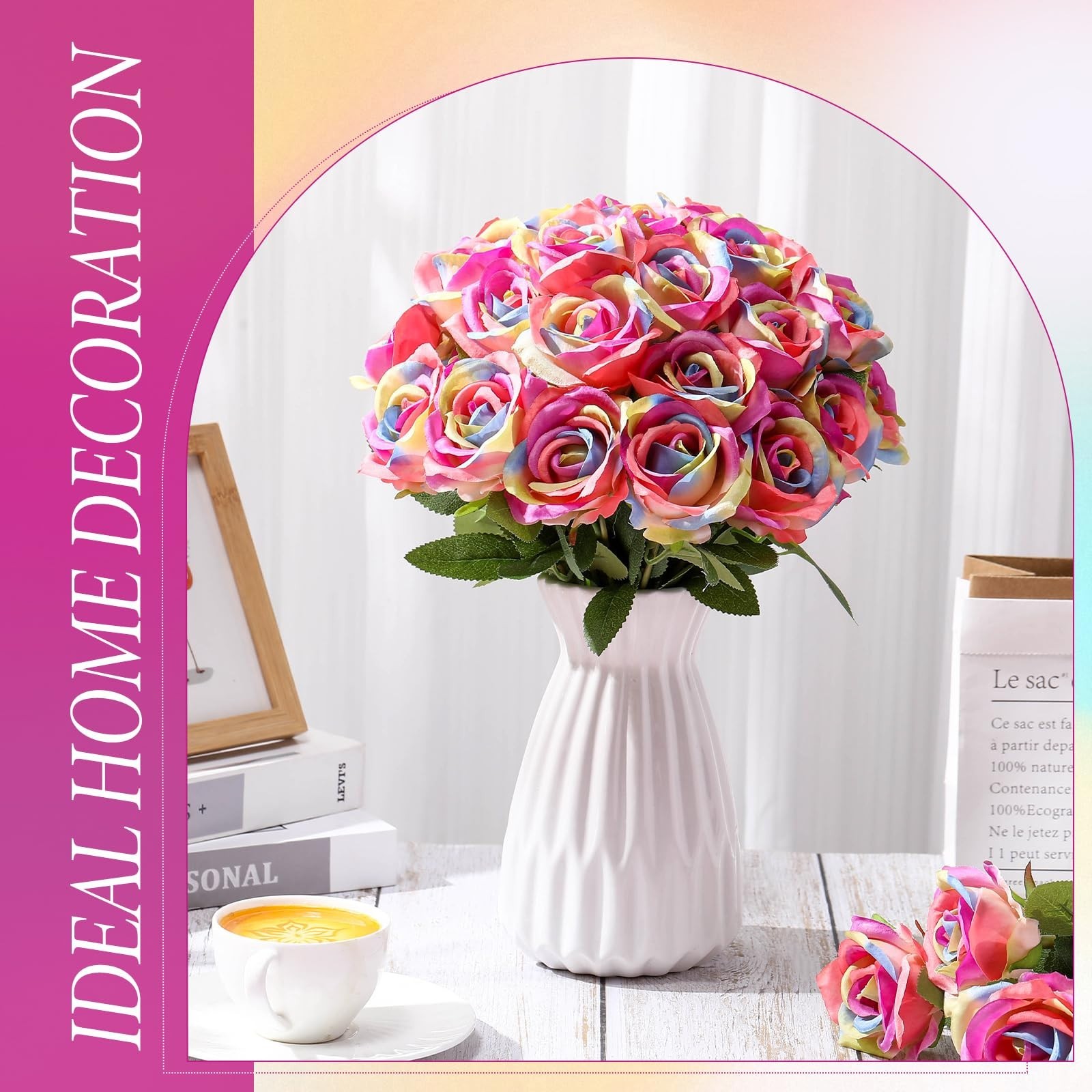40 Pcs Realistic Silk Fake Roses – Long Stem Artificial Flowers for Wedding, Hom