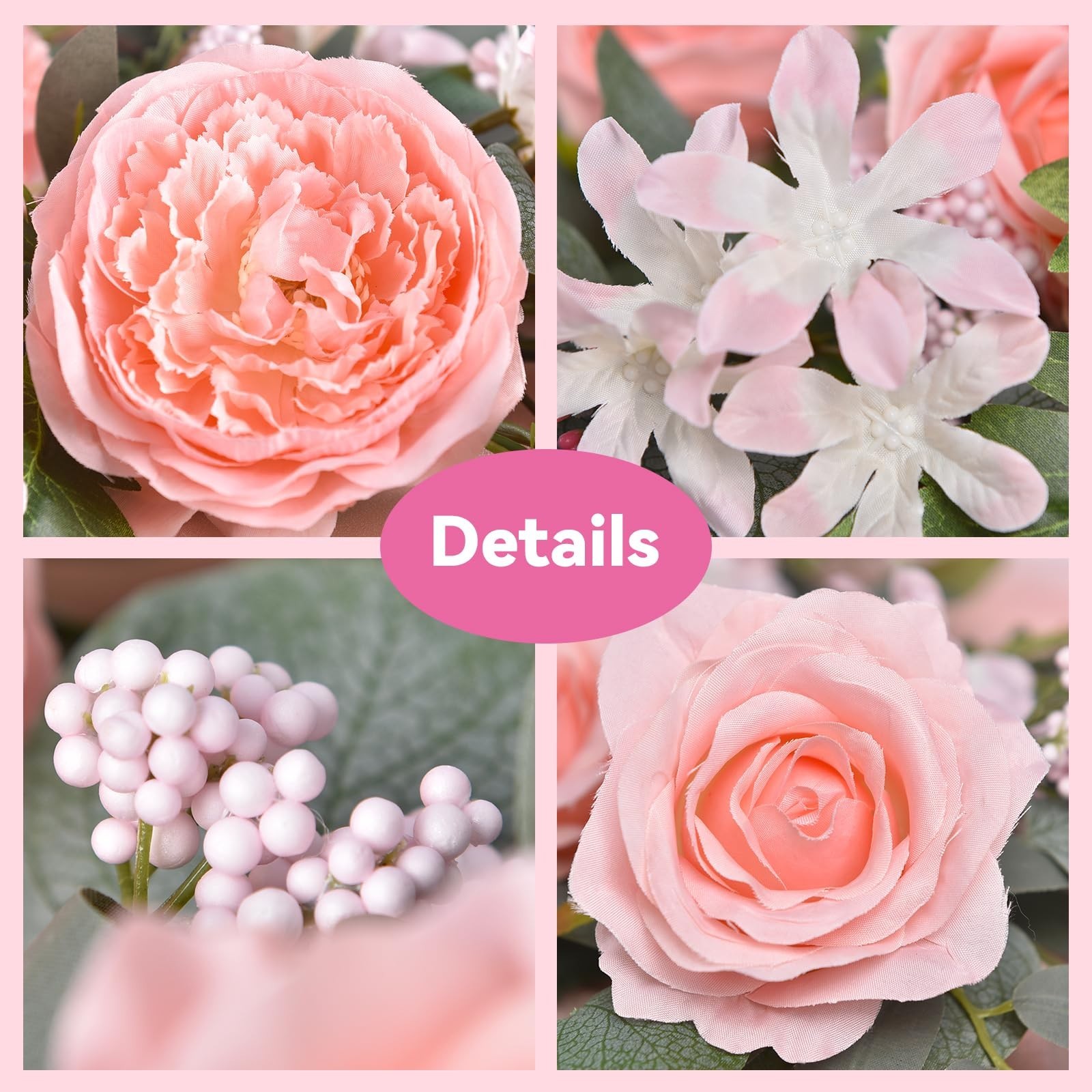 2Pcs 6ft Artificial Peony Flower Garland with Eucalyptus – Wedding Party Decor