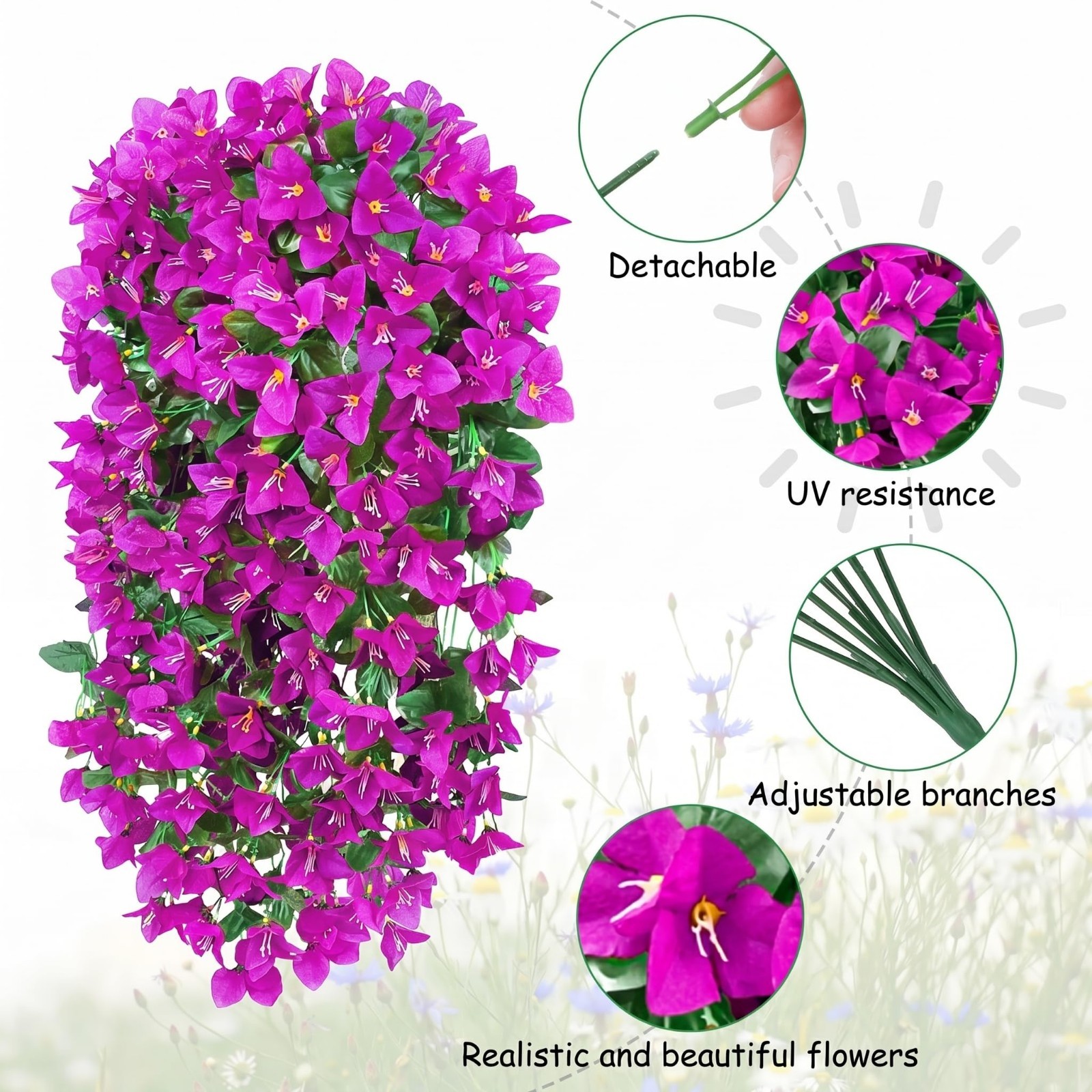 3 pcs Bougainvillea Hanging Flower Basket Artificial Silk Outdoor Porch Decor