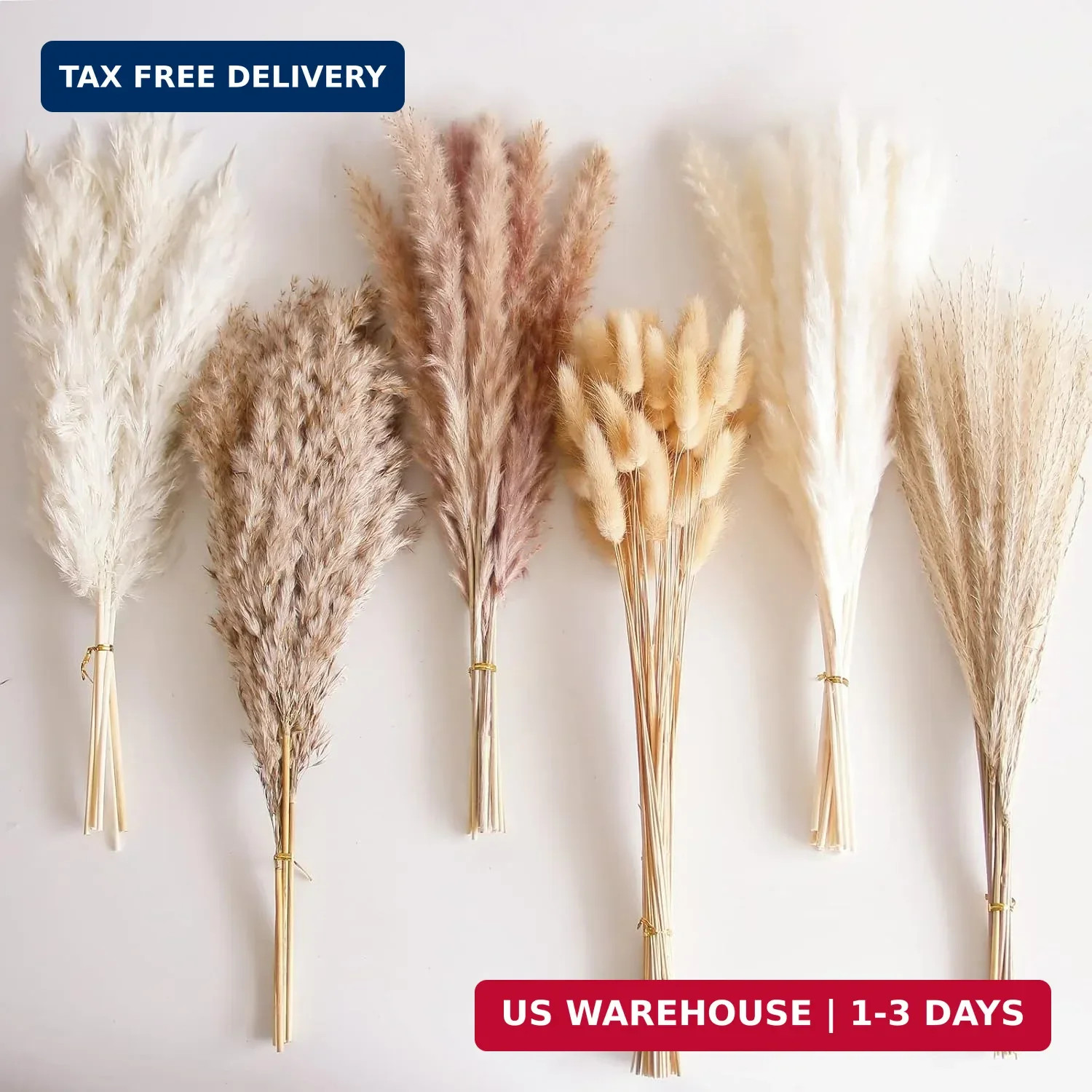 110 PCS Dried Pampas Grass Bouquet, Boho Table Decor, Bunny Tails Dried Flowers,