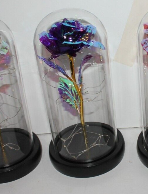 Blue Eternal Rose w LED Lights in Glass Dome Mothers Valentines Anniversary Gift