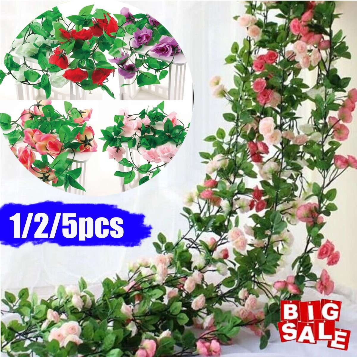 lot Artificial Flowers Fake Rose Vine Garland Hanging Plants Home Wedding Decor