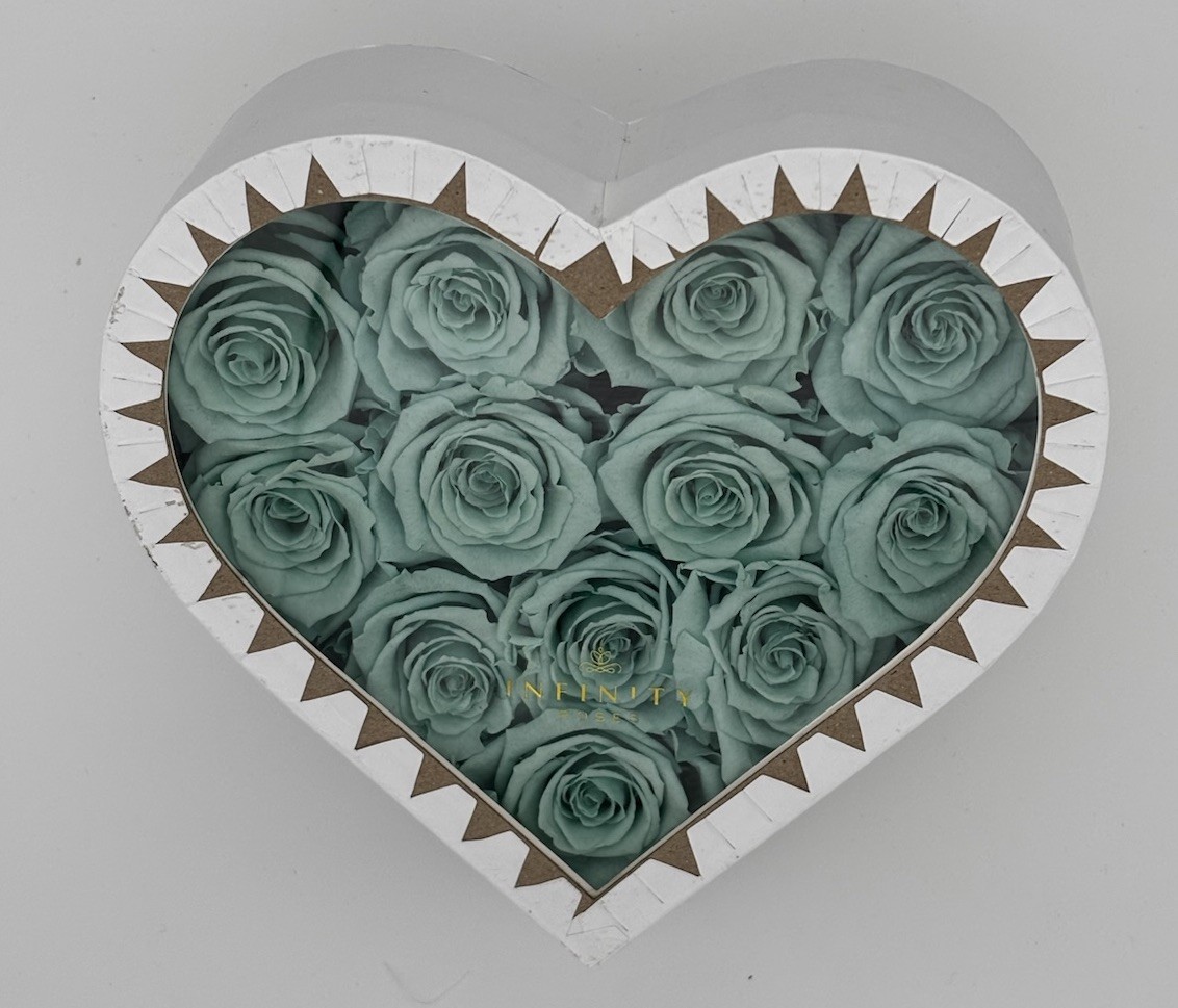 Luxury Preserved Aqua Roses Heart “Infinity Roses” Perfect Valentine’s Day Gift