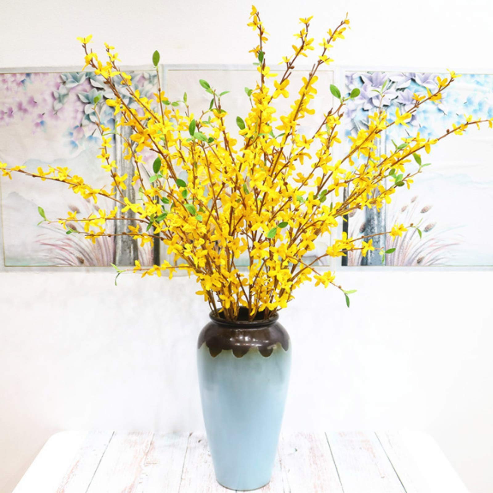 6Pcs Artificial Forsythia Flower Branches 39 Inch Long Faux Yellow Jasmine Ar…