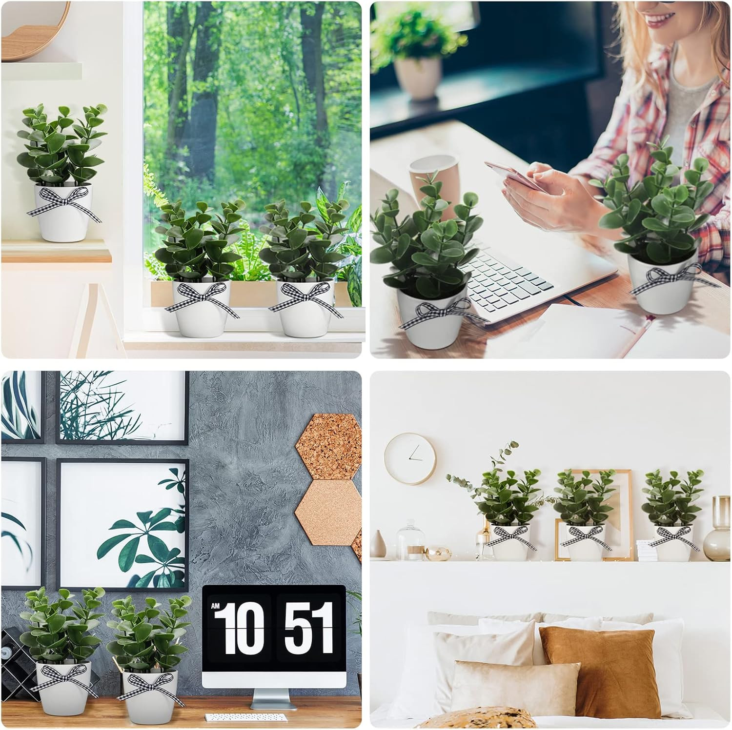 Jexine Farmhouse Tiered Tray Decor Mini Potted Eucalyptus Multi Color