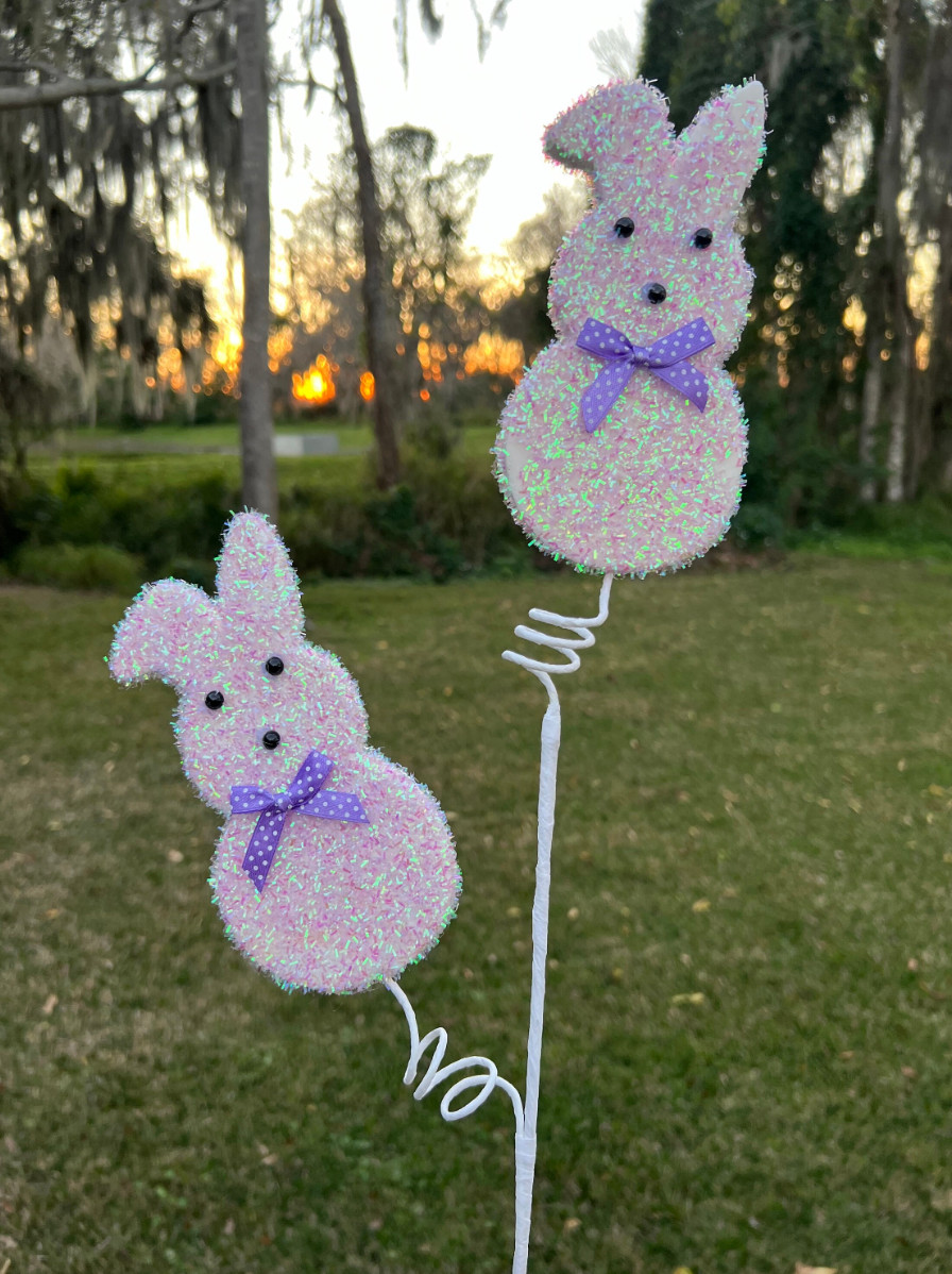 Sugared Bunny Peeps Spray Set of 3 Picks 27 Inch Easter Decor Spring Decor Craft