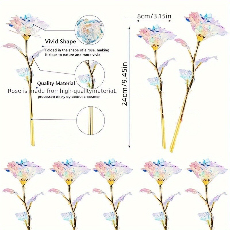 5/10Pcs Rainbow Gold Foil Roses Artificial Forever Flowers Mother’s Day Gift