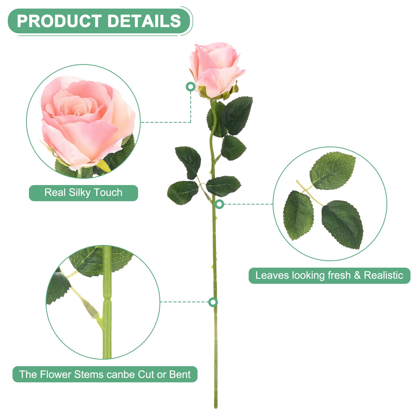 20-Pack Rose Artificial Flowers with Long Stem for Home Decor [Gradient Pink]