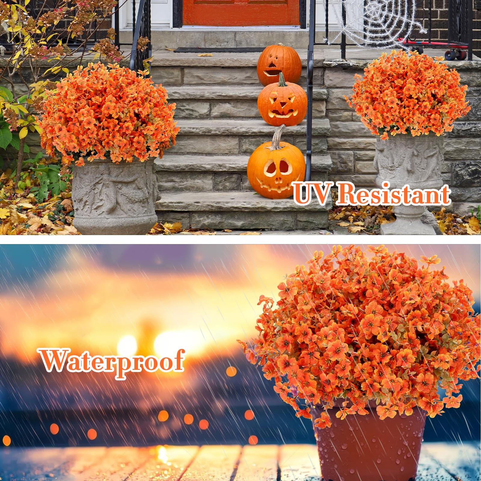Fall Flowers Artificial for Decoration, Artificial Fall Mums Flowers for Outd…