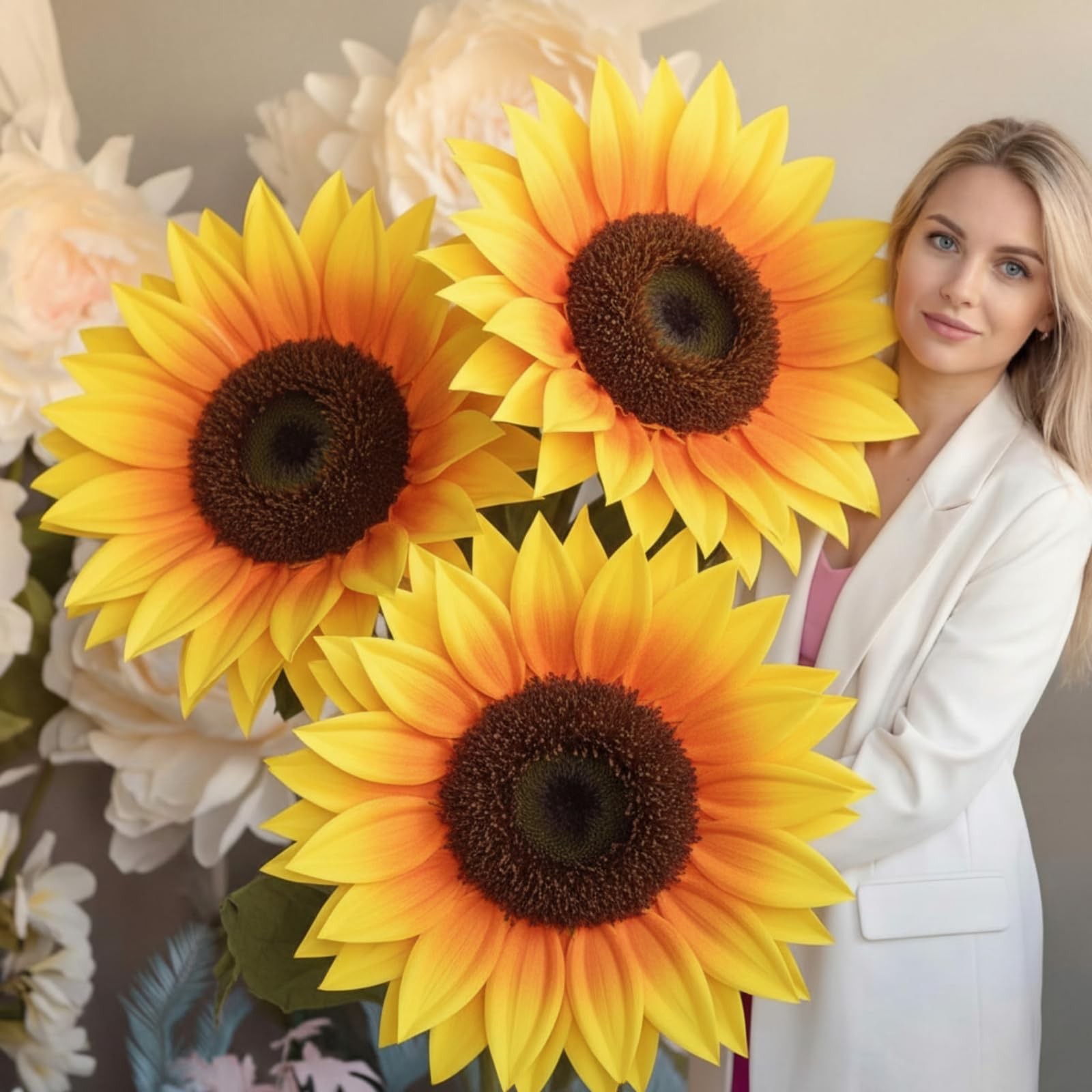 3 PCS Giant Sunflower 12/16/20 Inch Large Yellow Petals Big Paper Flowers