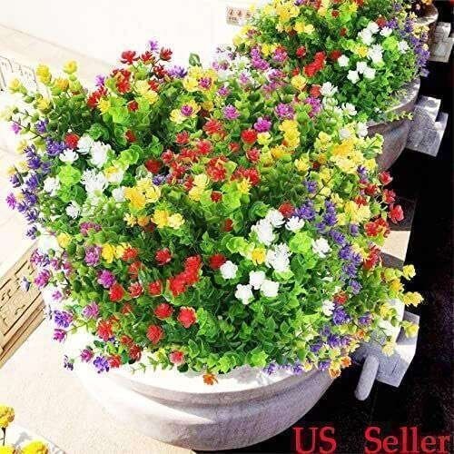 6/10Pcs Artificial Flowers Fake Outdoor UV Resistant Boxwood Plants Shrubs Decor