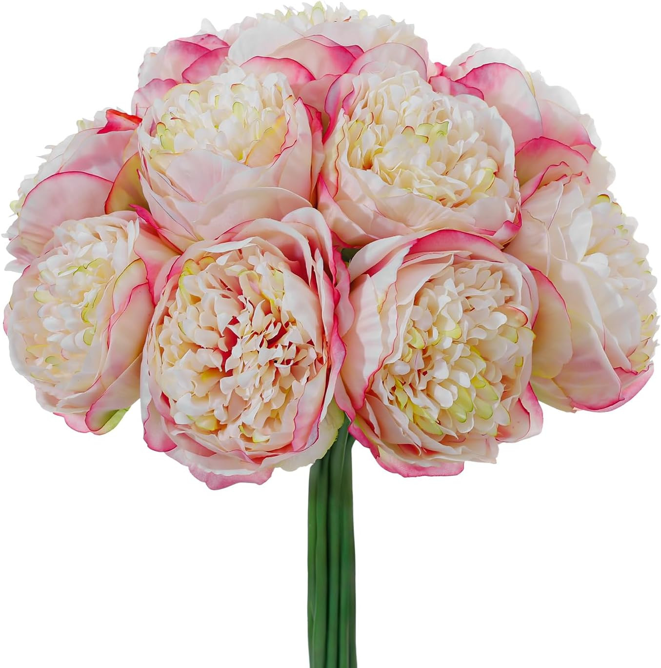 10PCS Champagne Realistic Silk Peonies Bouquet, Waterproof & UV Resistant Faux P