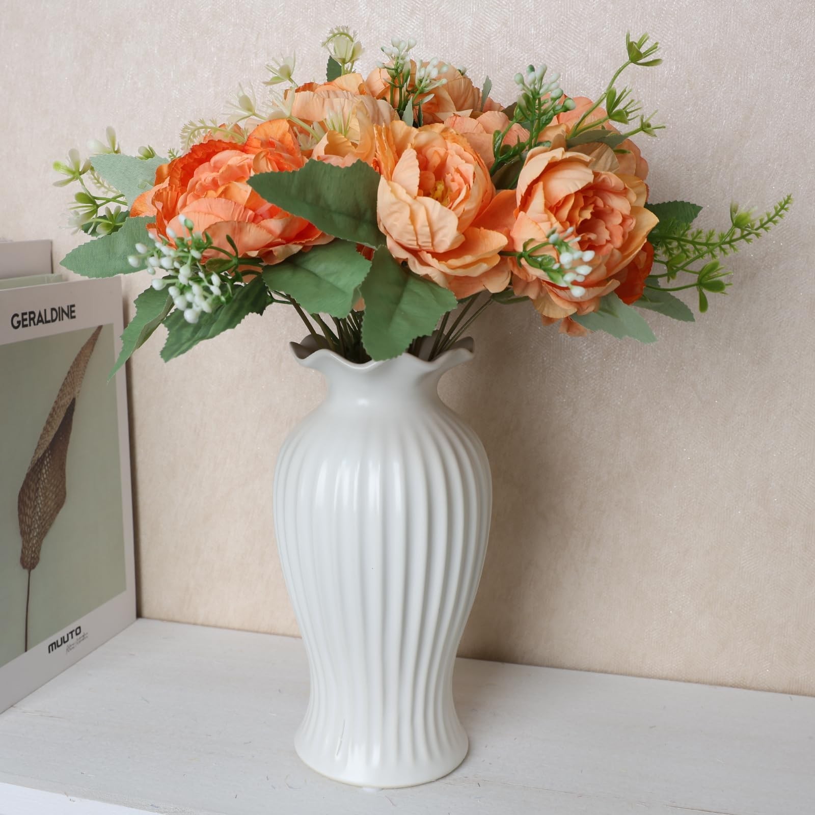 Nagobi 12 Bundles Orange Peonies Artificial Flowers Centerpiece