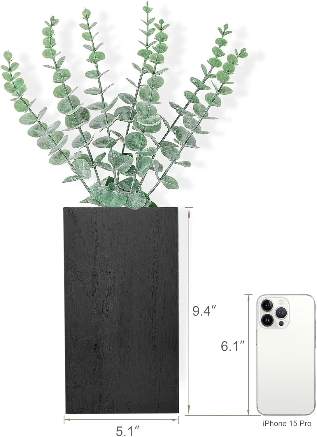 Paquete de 2 macetas de pared de madera con eucalipto artificial, decoración