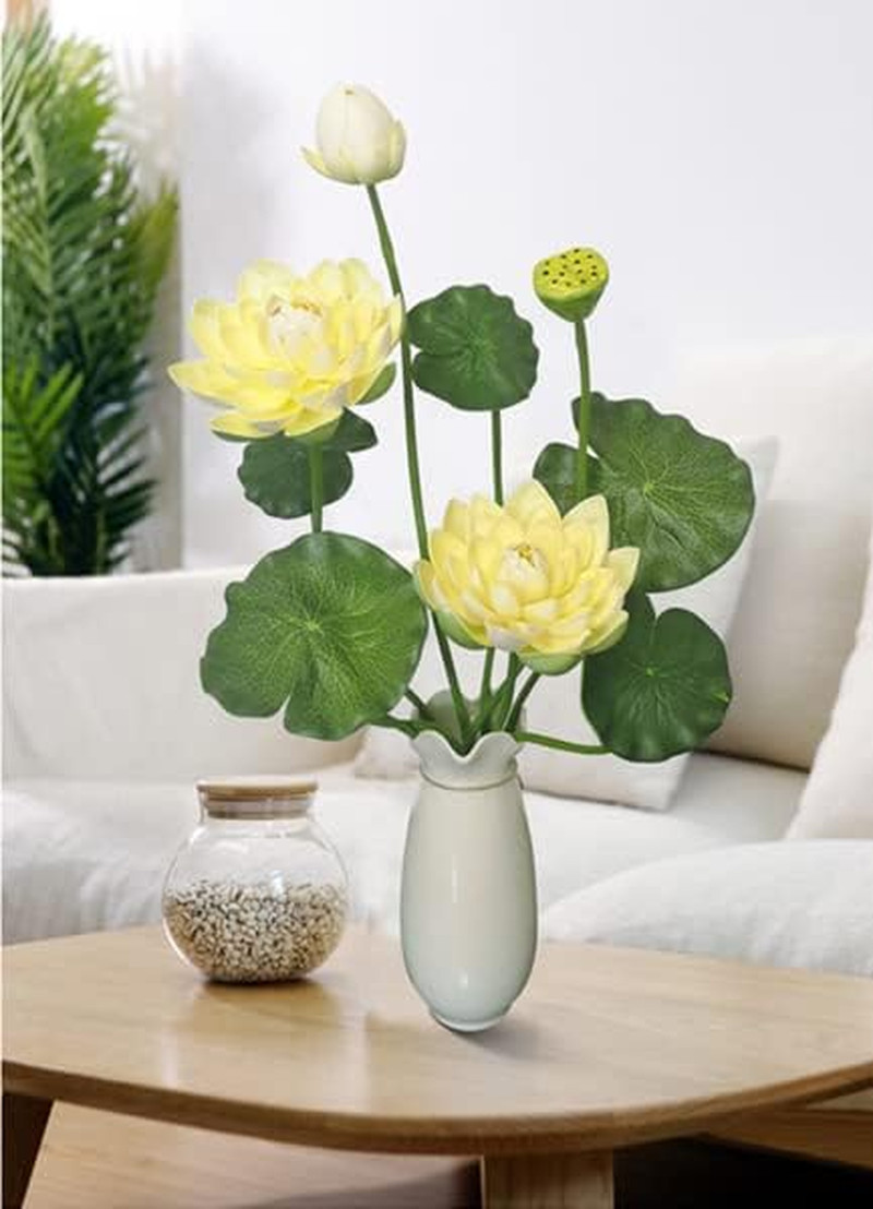 24″ Artificial Lotus Flower Picks Silk Faux Bouquet Milk White Decor