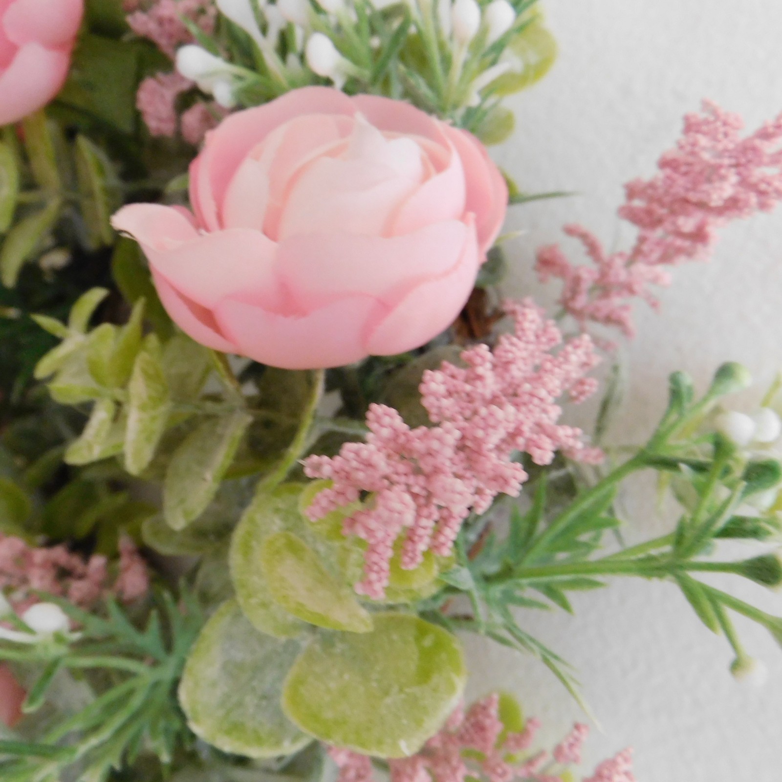 Dusty Miller Mini Wreath, Eucalyptus, Pink Flowers, Candle Ring