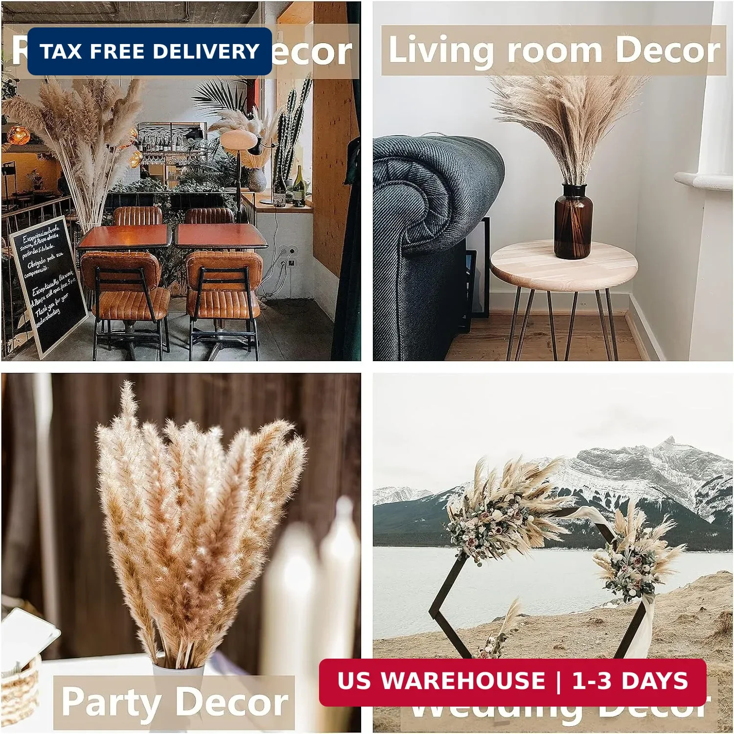 110 PCS Dried Pampas Grass Bouquet, Boho Table Decor, Bunny Tails Dried Flowers,
