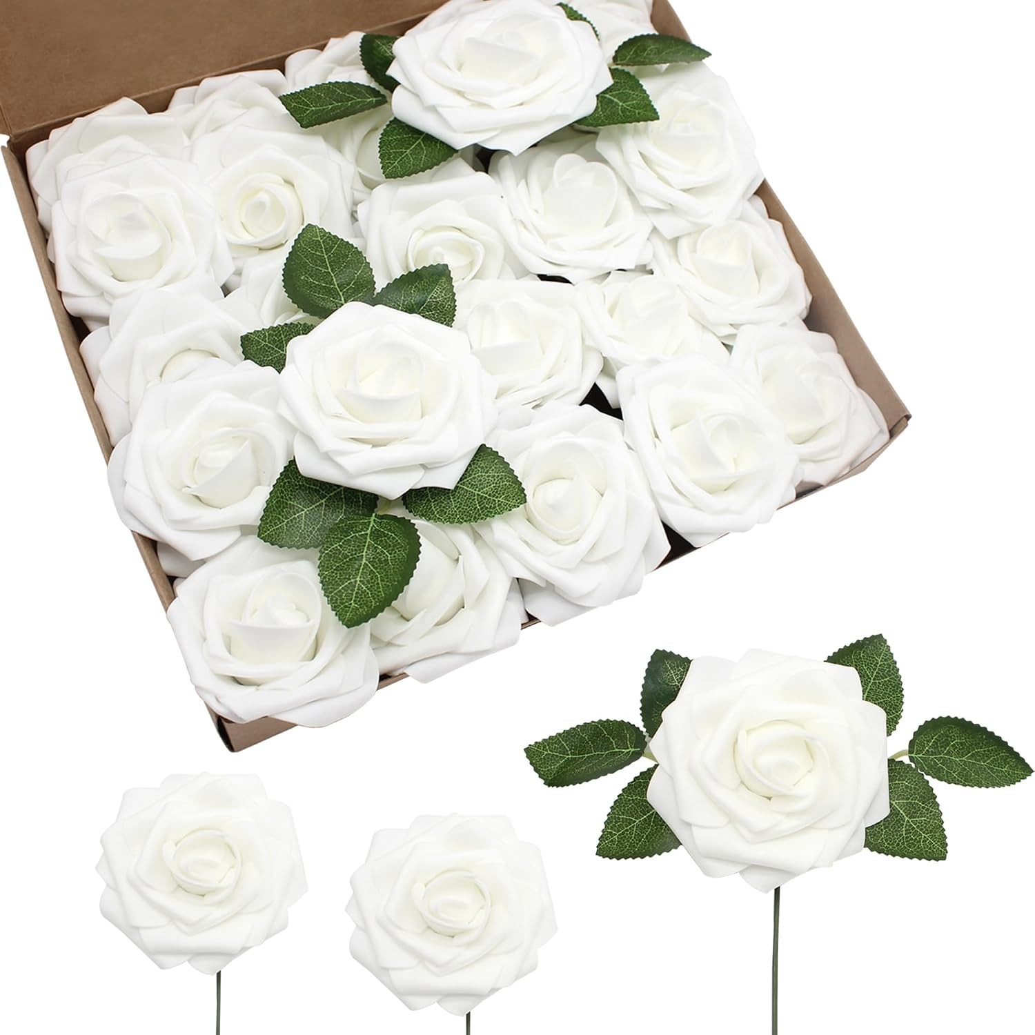Realistic White Artificial Roses – 100pcs DIY Wedding Decor