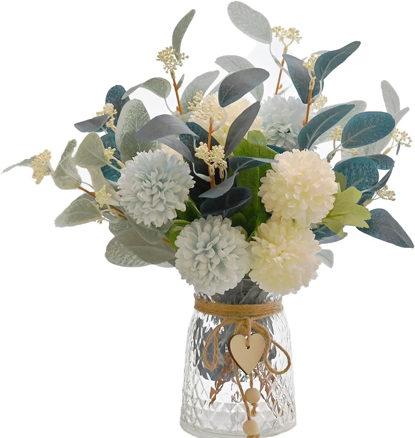 Elegant Silk Hydrangea Table Centerpiece in Glass Vase