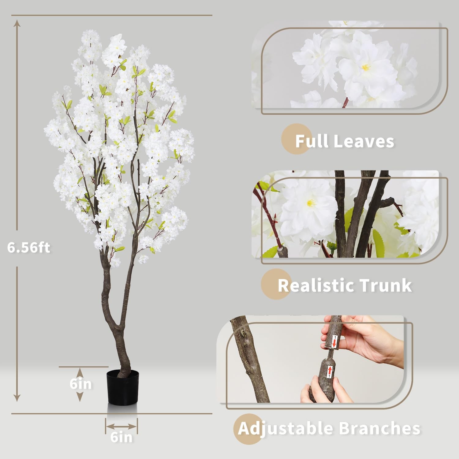 Faux White Cherry Blossom Tree 6.5ft(78in)Tall Artificial Japanese Sakura in …