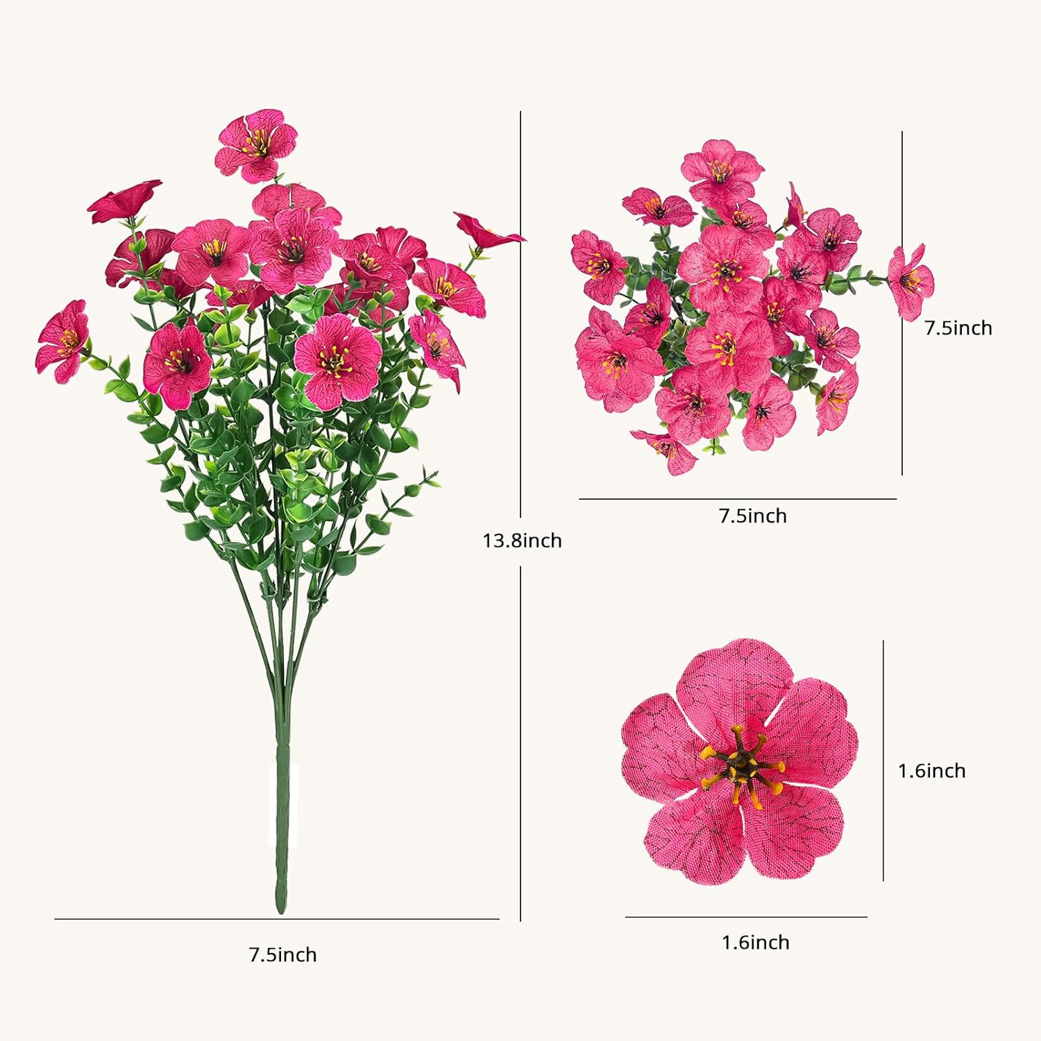 14 Bundles Outdoor Artificial Plants UV 14 PCS Red Rose Red Dark Purple Purple
