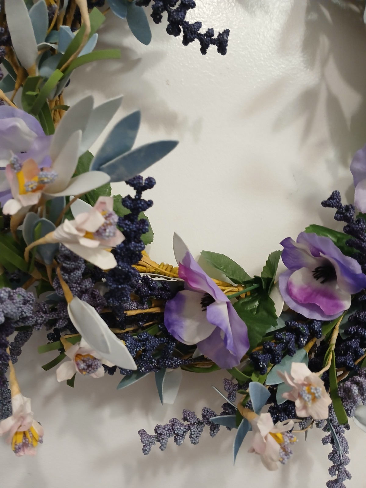 Spring Lavender Door Wreath 16″ Purple Flowers Morning Glory Grannycore Boho Vtg