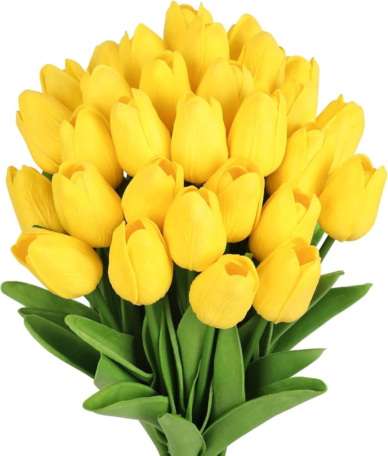 Yellow Artificial Tulip Flowers – 13.7″ 30PCS Real Touch Fake PU Tulips Bouqu…