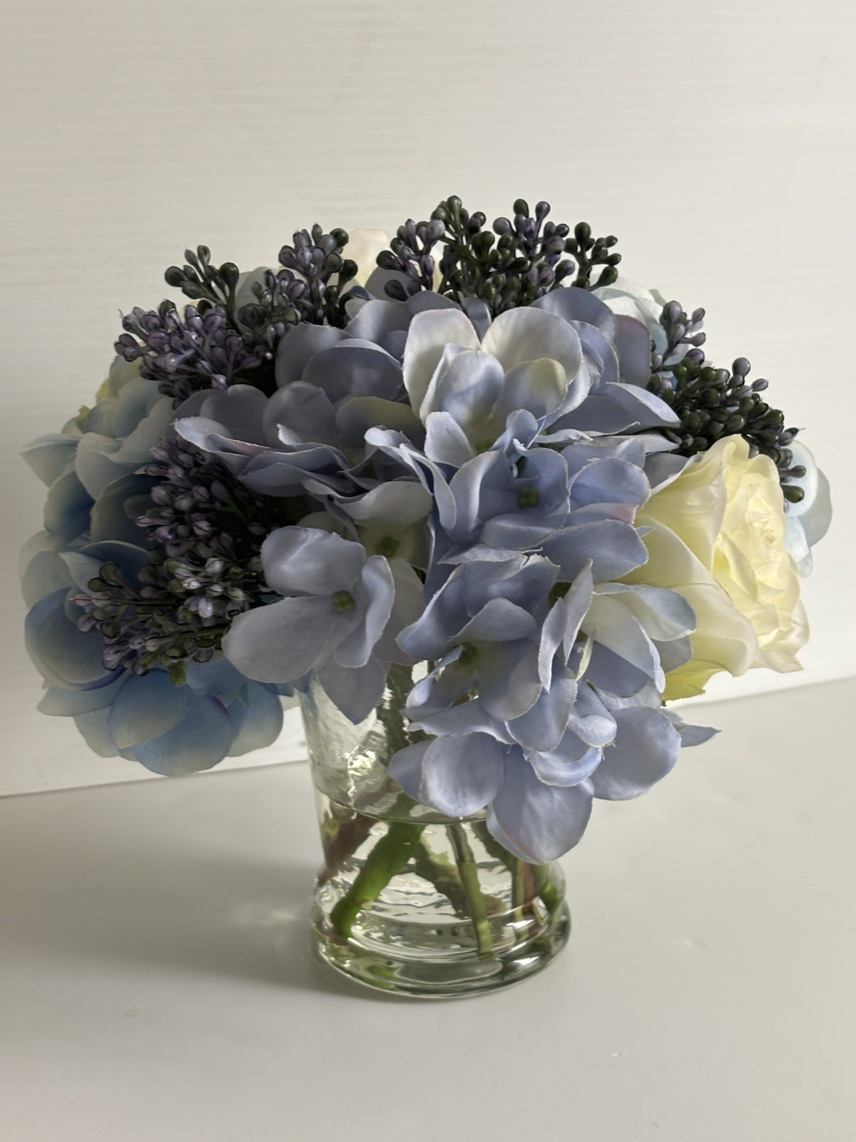 Diane James Designs Faux Roses, Hydrangea And Lilac in Glass Vase, 8 inches