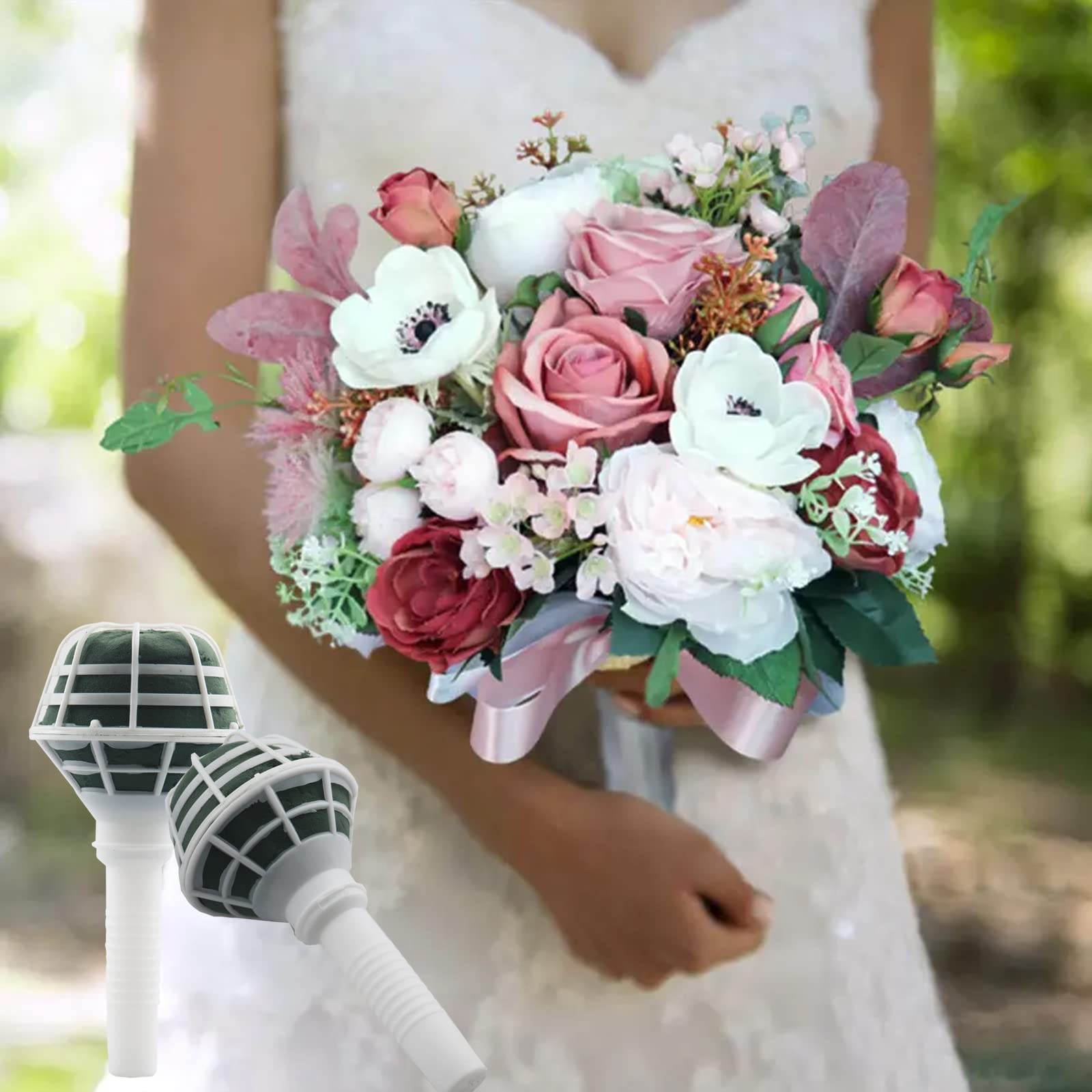 4 PCS Foam Floral Handle Bouquet Holder 100 Pins Faux Flower Wedding Decor