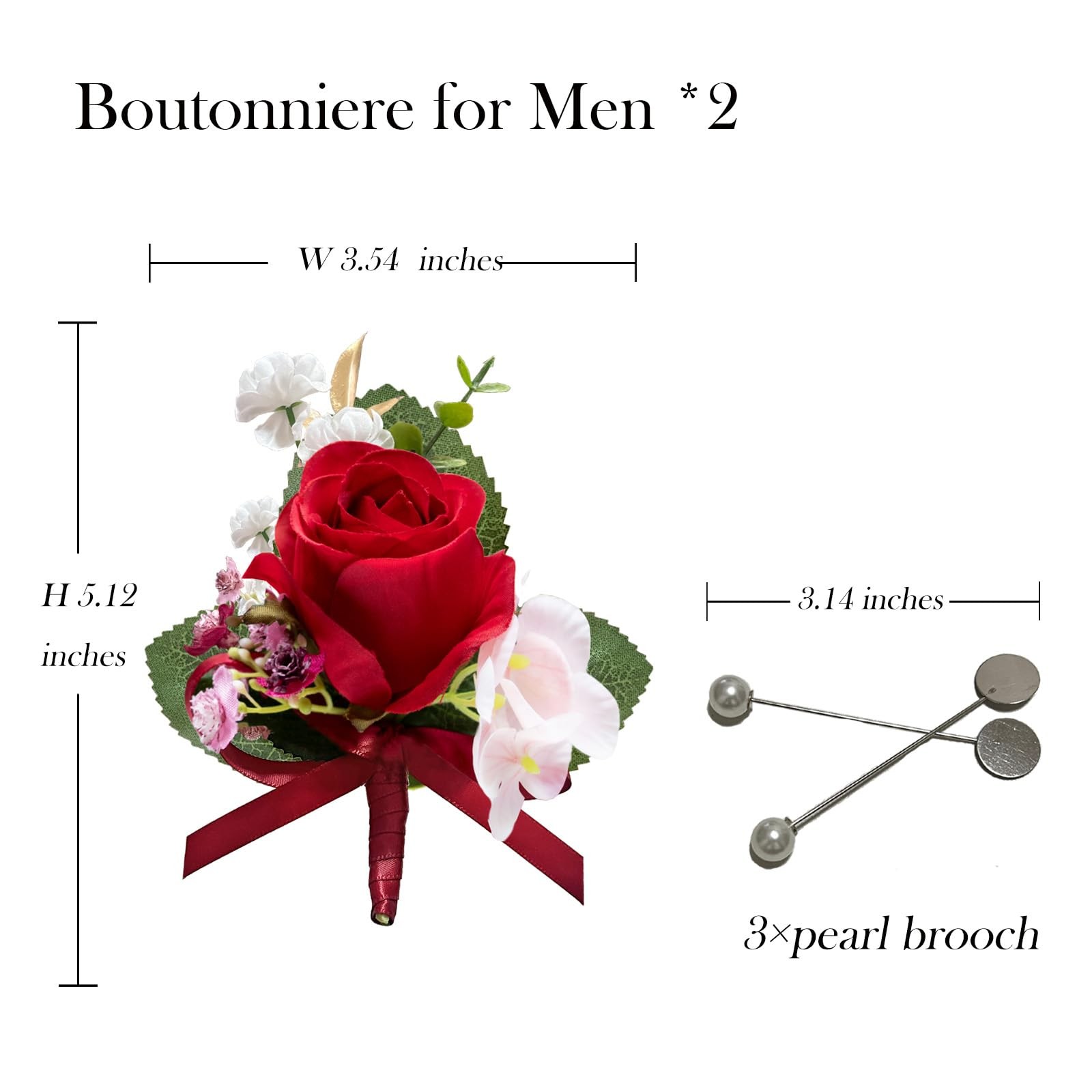 2pcs Rose Red Boutonniere for Men, Artificial Flowers Wedding Groom Groomsmen…
