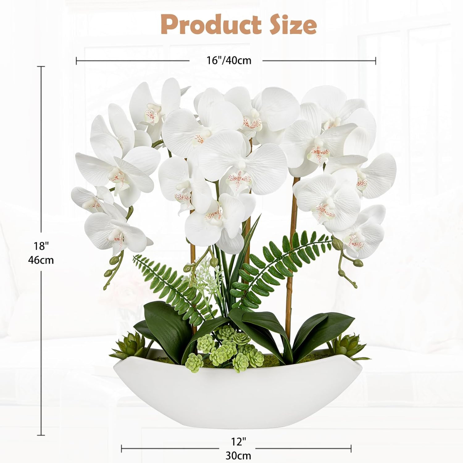 16.1″ White Orchid Flowers with Ceramic Pot – Elegant Home Decor Centerpiece