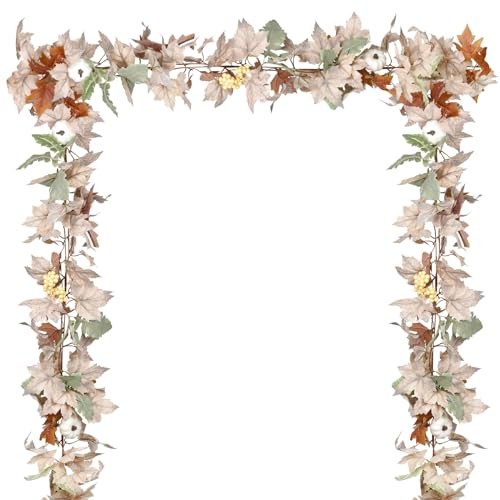 2 Pack Fall Maple Leaf Hanging Vine Garland Artificial Autumn White&green