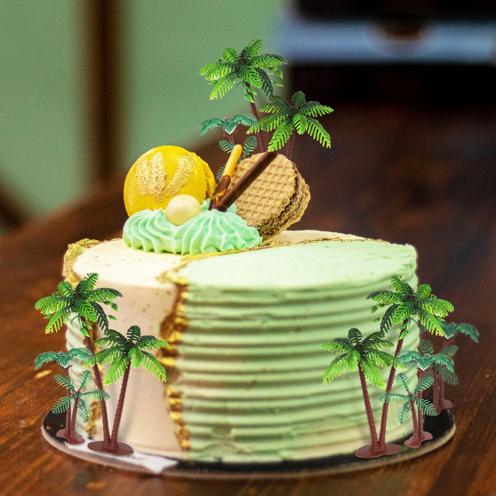 Decoración de palmeras, miniárboles tropicales de plástico para tartas