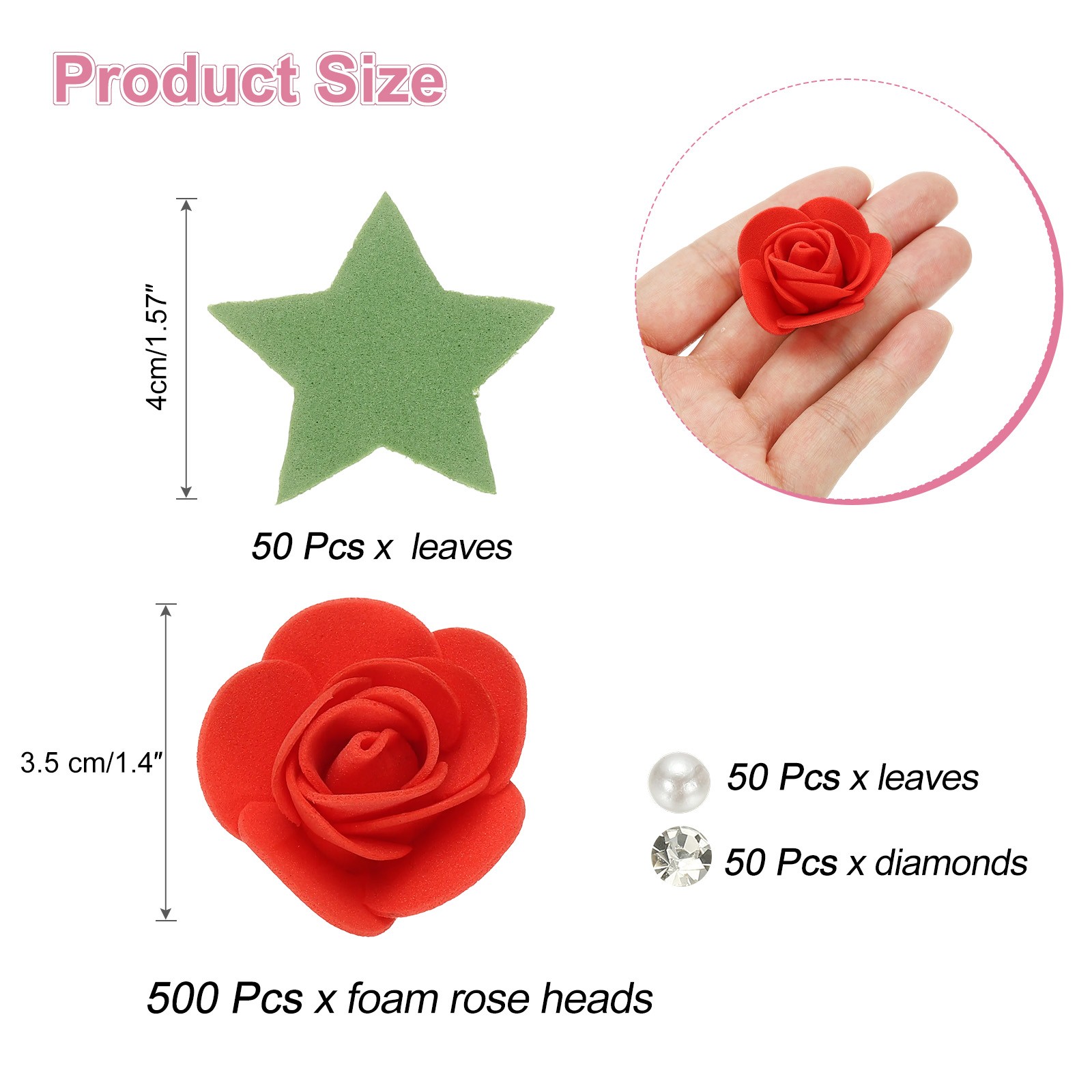 500pcs Foam Rose Heads 3.5 cm for DIY Crafts Accessories, Coral Red