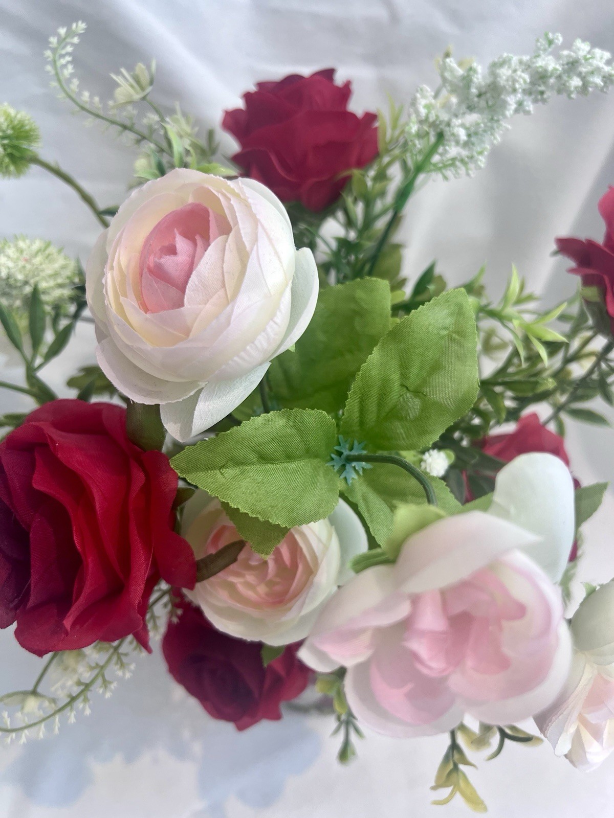 Red And Pink Roses Silk floral Arrangement in A Mason Jar Vase Home Decor