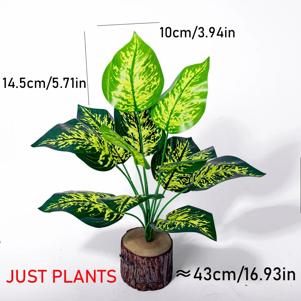 43cm 12 Forks Artificial Monstera Tree Green Fake Plants Plastic Evergreen