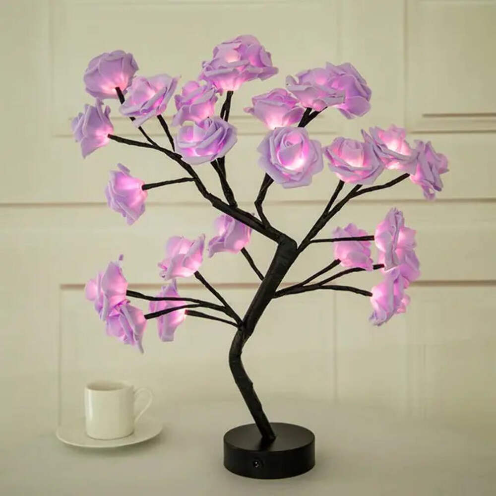 LED Rose Flower Table Lamp USB Fairy Light Tree Christmas Wedding Home Decor